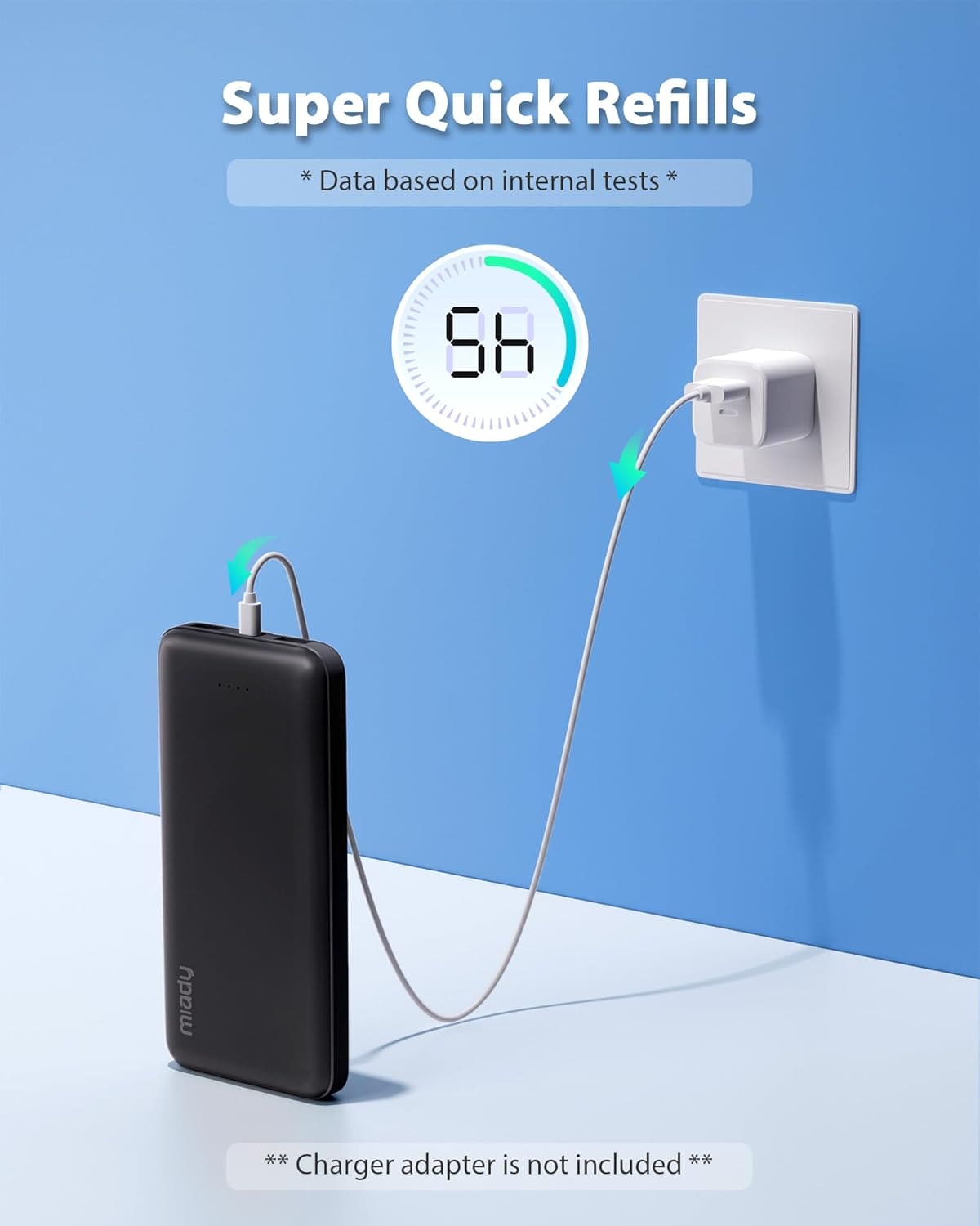 Miady Power Bank 10000mAh – Carga rápida, ultra portátil y con doble USB