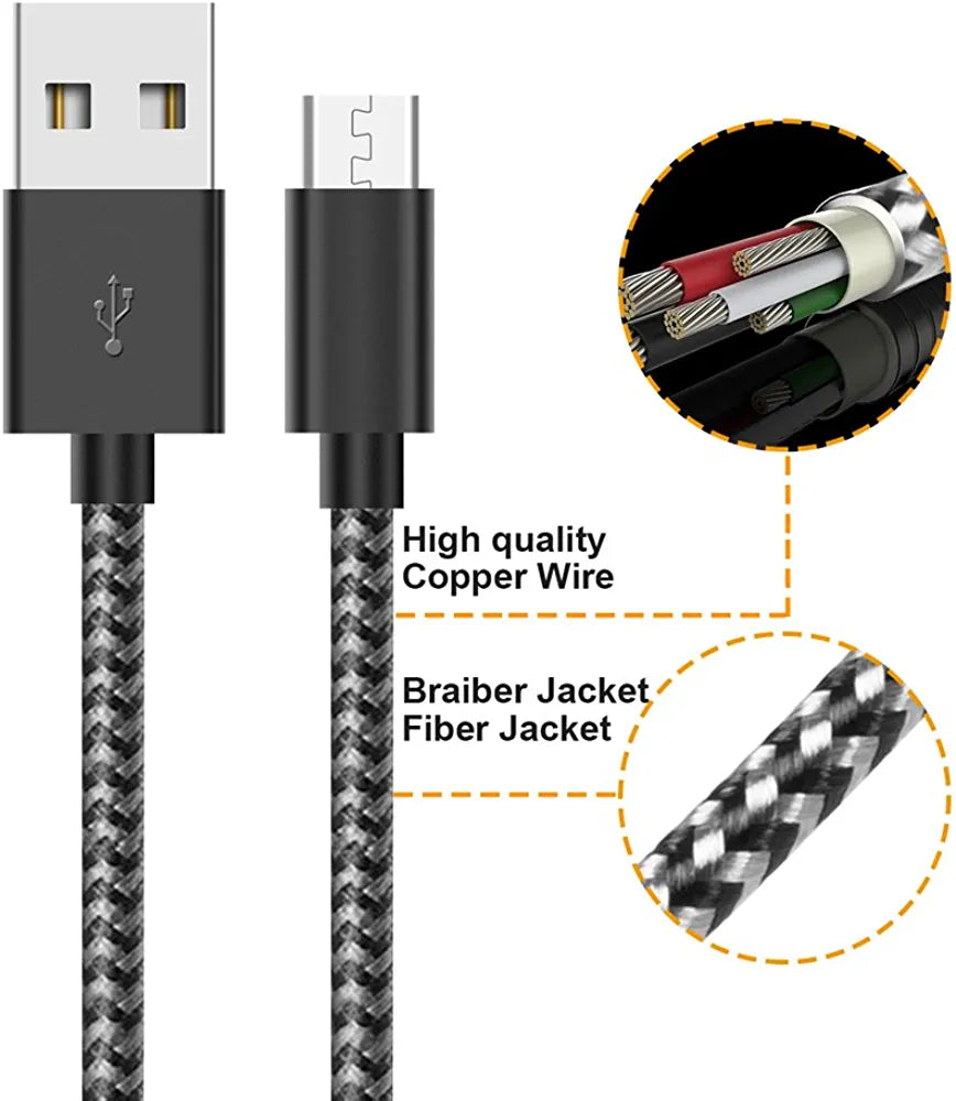 Cable Micro USB Trenzado Gris de 1.5 Metros