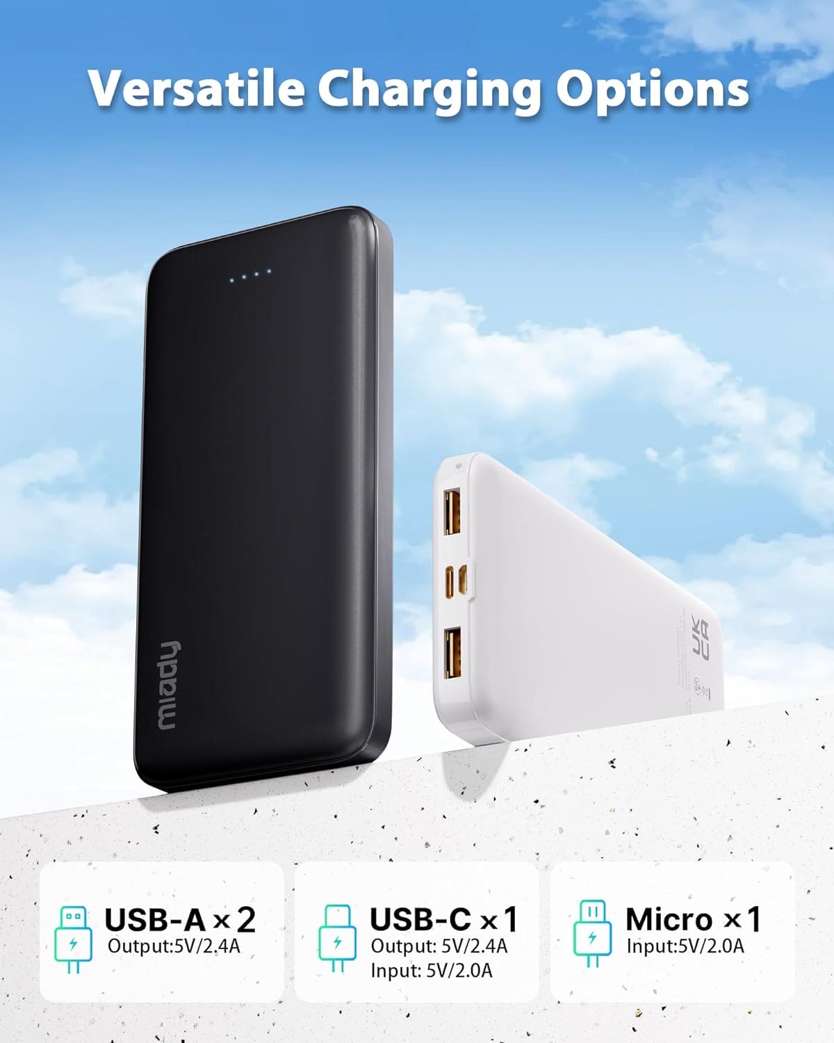 Miady Power Bank 10000mAh – Carga rápida, ultra portátil y con doble USB