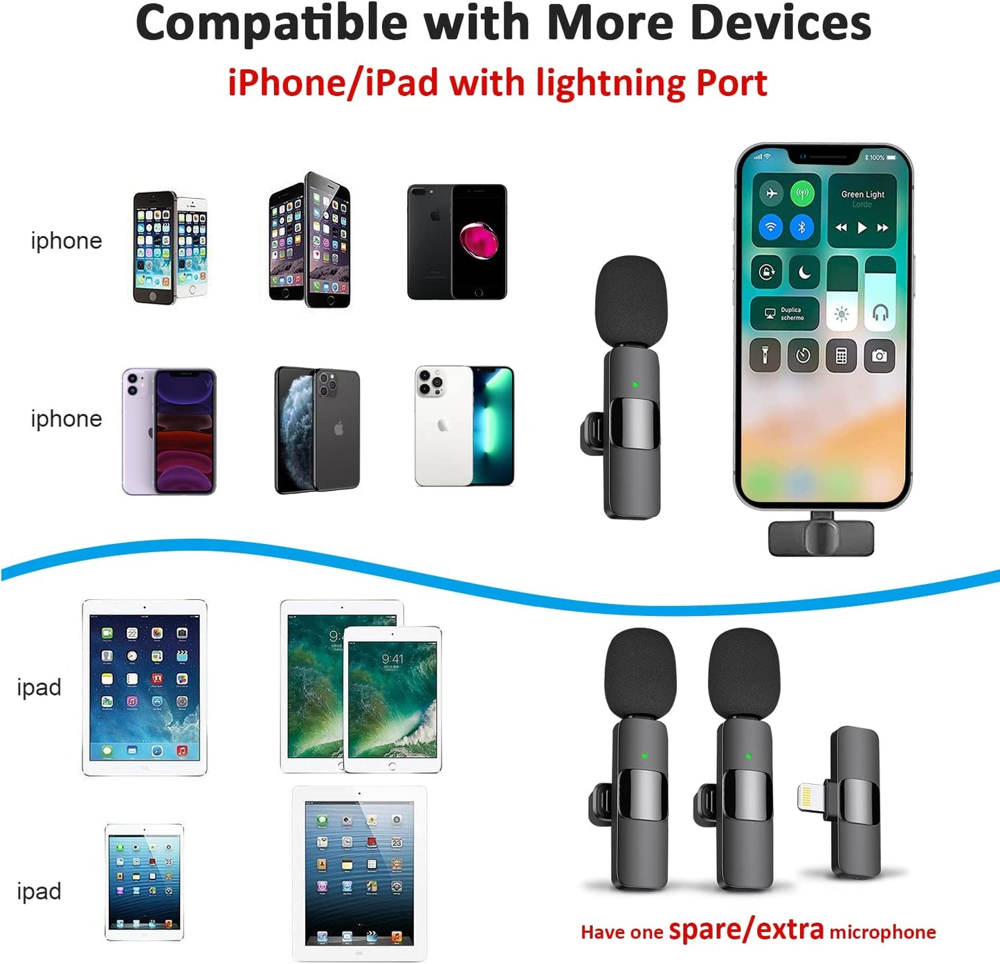 Microfono Lavalier inalambrico con conexion Lightning para IPhone