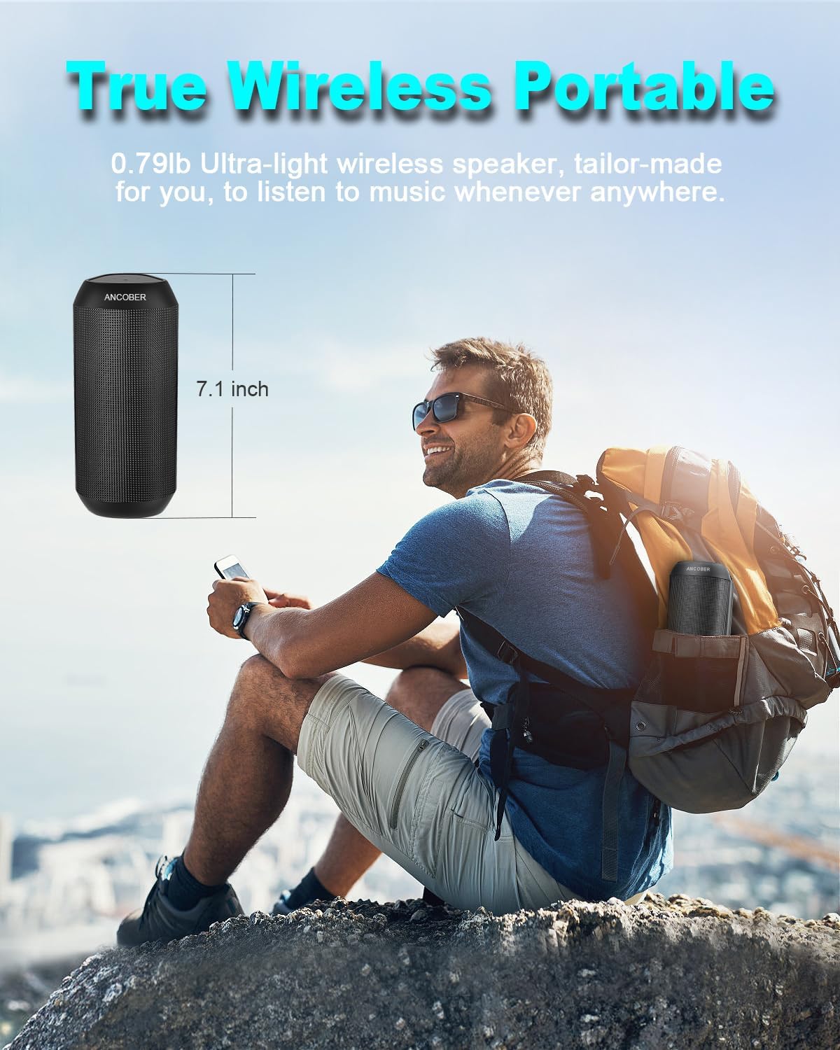 Bocina portatil Bluetooth impermeable IPX4 con 15w y modos de luz LED multiples