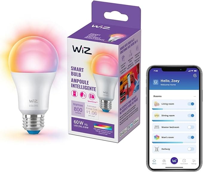 WiZ Smart LED Bulb A19: Voice Control, 16M Colors and Motion Activation