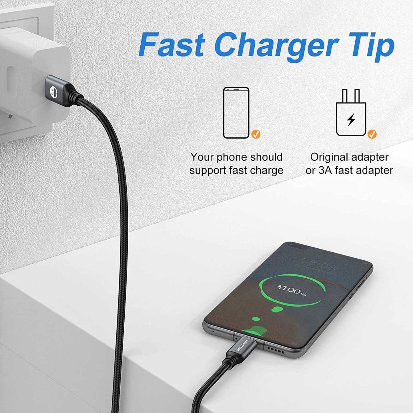 Cable USB- C Trenzado Gris de 1.8 Metros