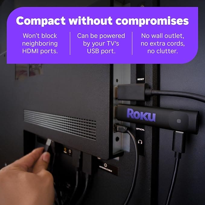 Roku Streaming Stick HD 2025: dispositivo de transmisión HD para TV con control remoto por voz de Roku y TV en vivo