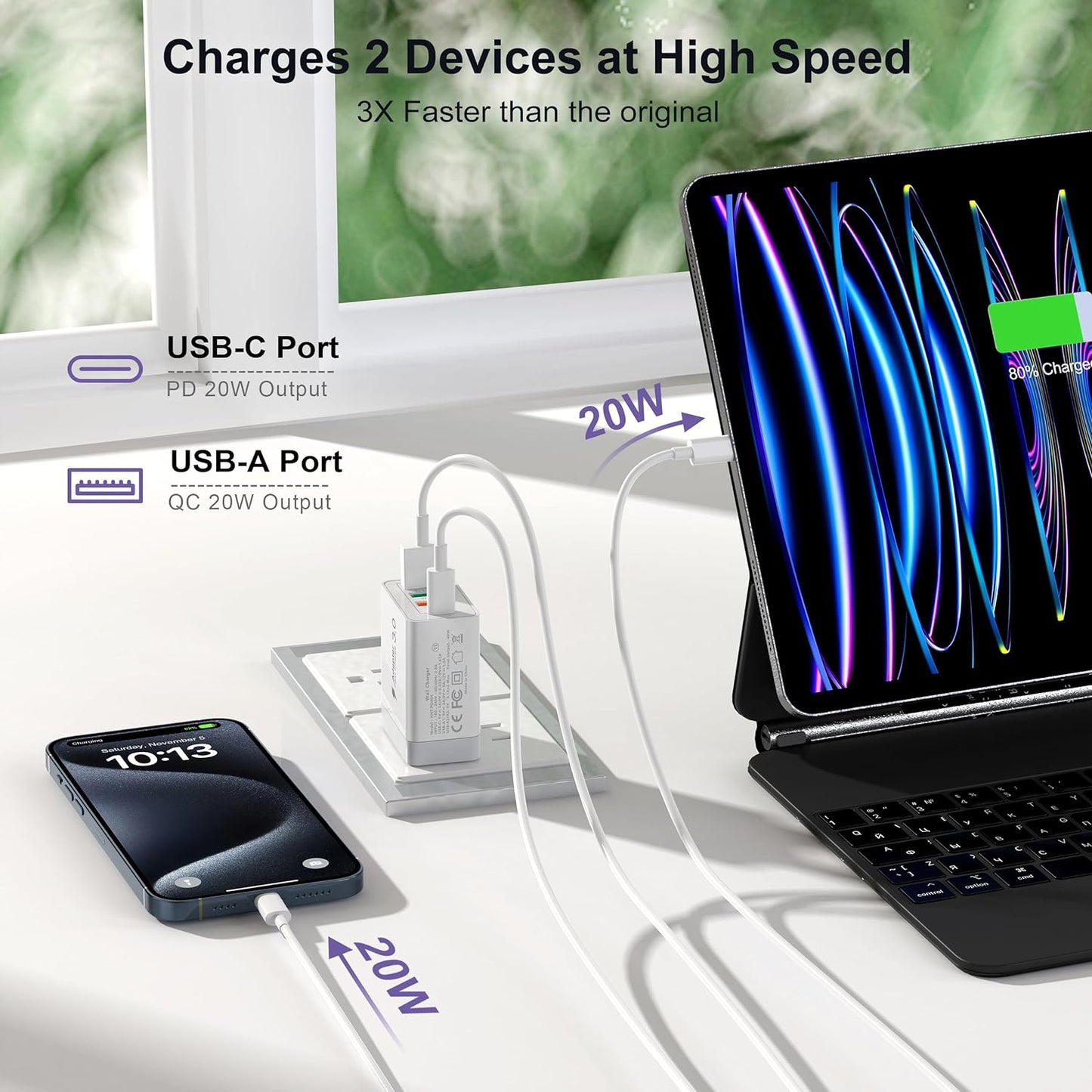 Cargador USB-C and USB-A 20W PD Fast Charge 4 Port