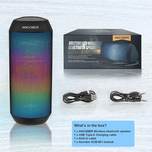 Bocina portatil Bluetooth impermeable IPX4 con 15w y modos de luz LED multiples