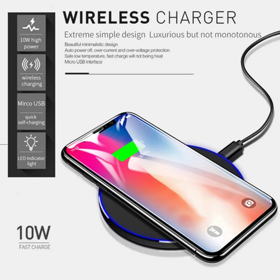 Cargador inalámbrico Qi de Metal de 10W, carga rápida 3,0