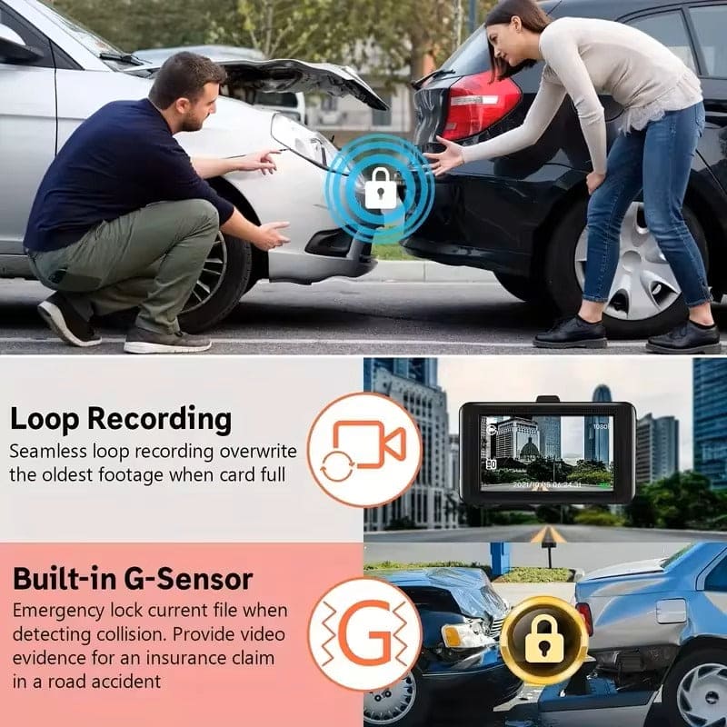DashCam with 2 HD Cameras with WiFi - Front and Interior Dashboard Camera with Night Vision