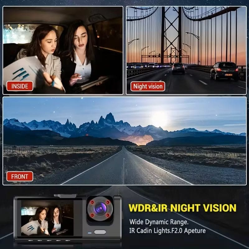 DashCam with 2 HD Cameras with WiFi - Front and Interior Dashboard Camera with Night Vision