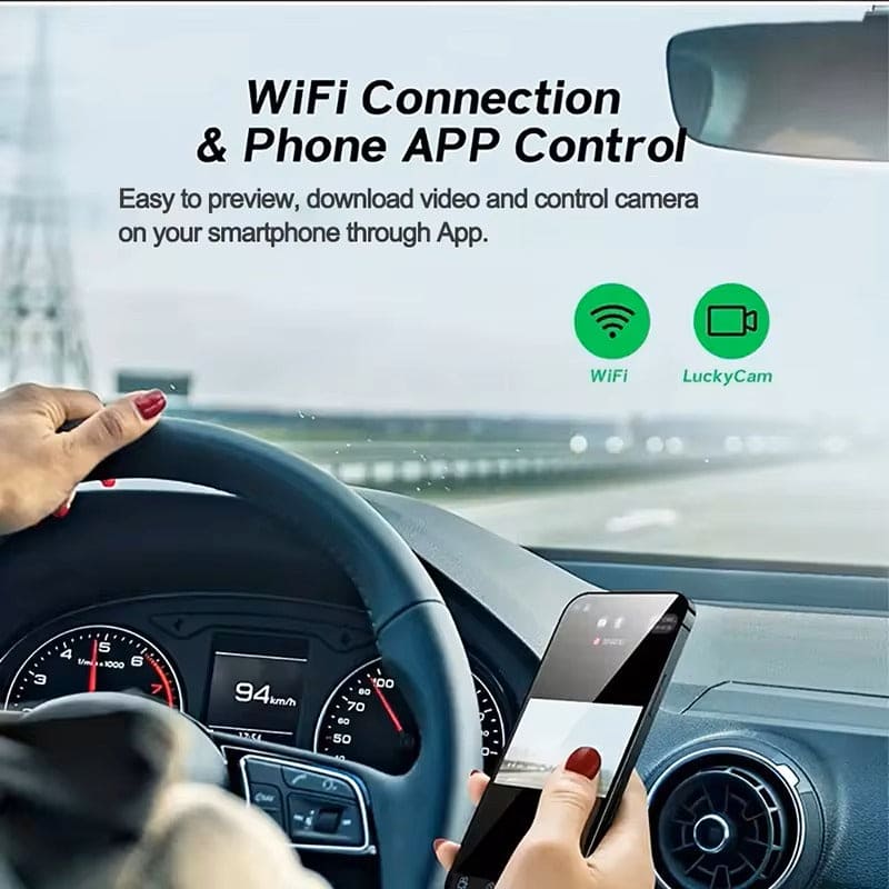 DashCam with 2 HD Cameras with WiFi - Front and Interior Dashboard Camera with Night Vision