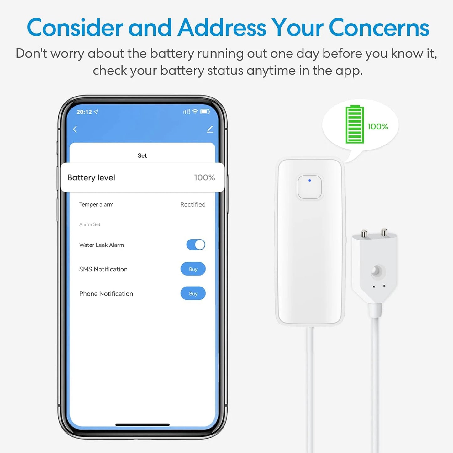 Detector de fugas de agua inteligente Tuya Compatible con Alexa y Google Assistant