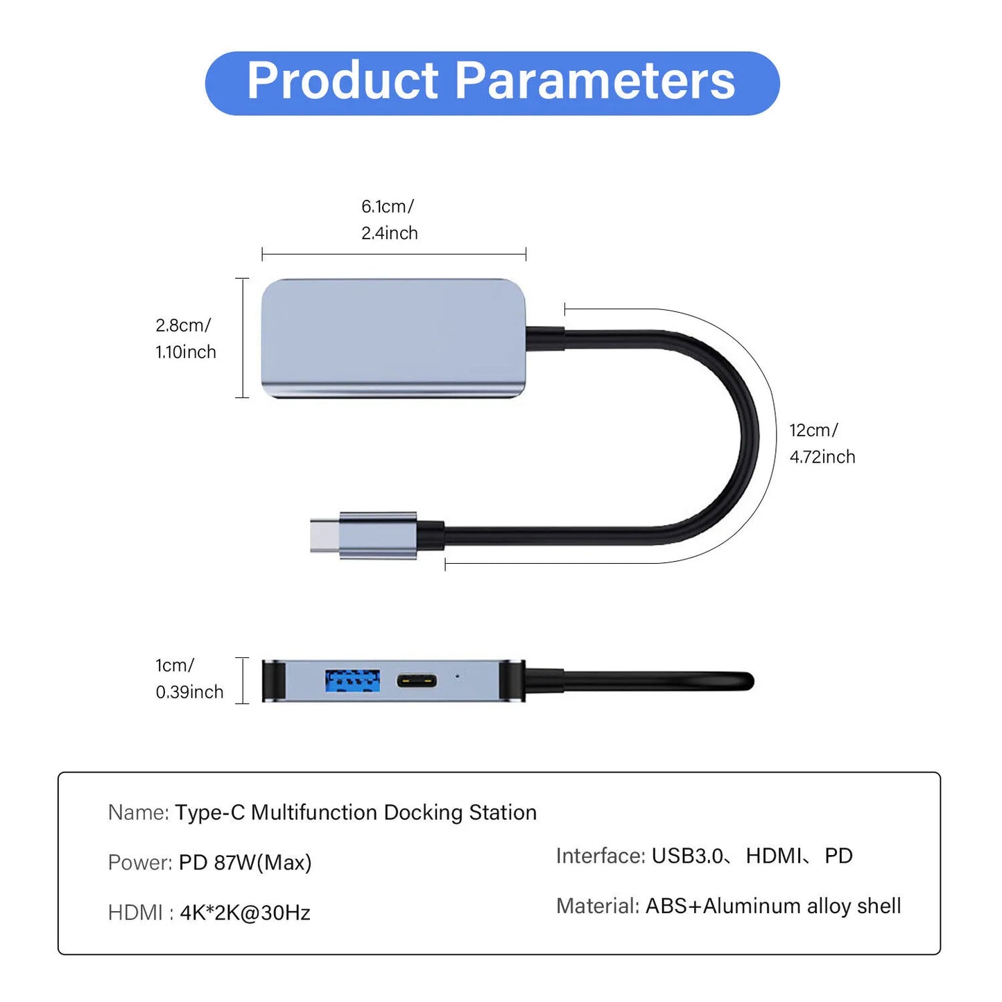 Adaptador 3 en 1 para Mac HDMI USB tipo C