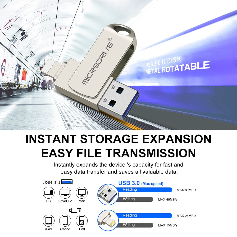 Rotating USB 3.0 Pendrive for iPhone 2 in 1