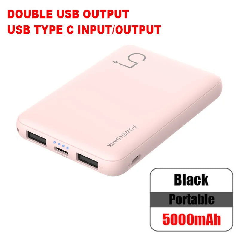 Power Bank 5000 mAh - ultra-thin portable external battery with USB-C output