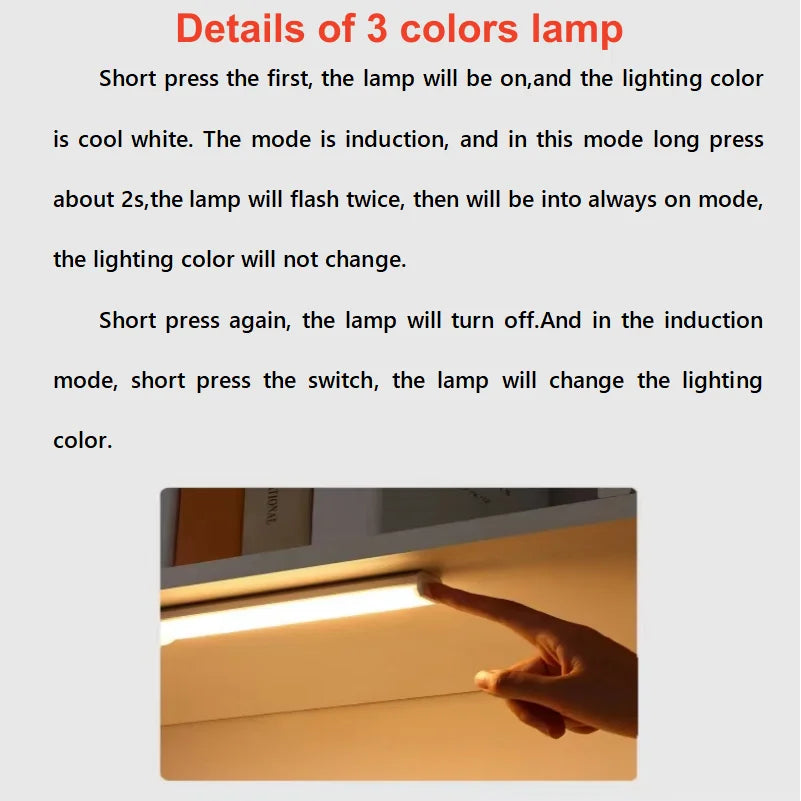 Barra de Luz LED con Sensor PIR Recargable USB: Luz Nocturna Regulable y Portátil para Cocina, Armarios y Pasillos