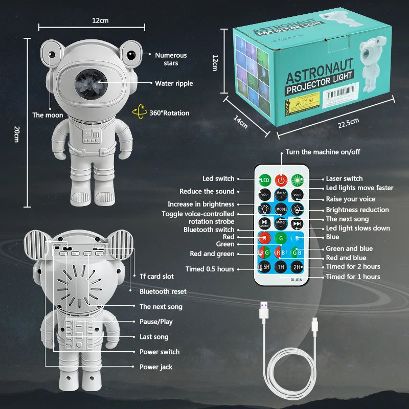Astronaut Shaped Galaxy Star Projector with Bluetooth Speaker