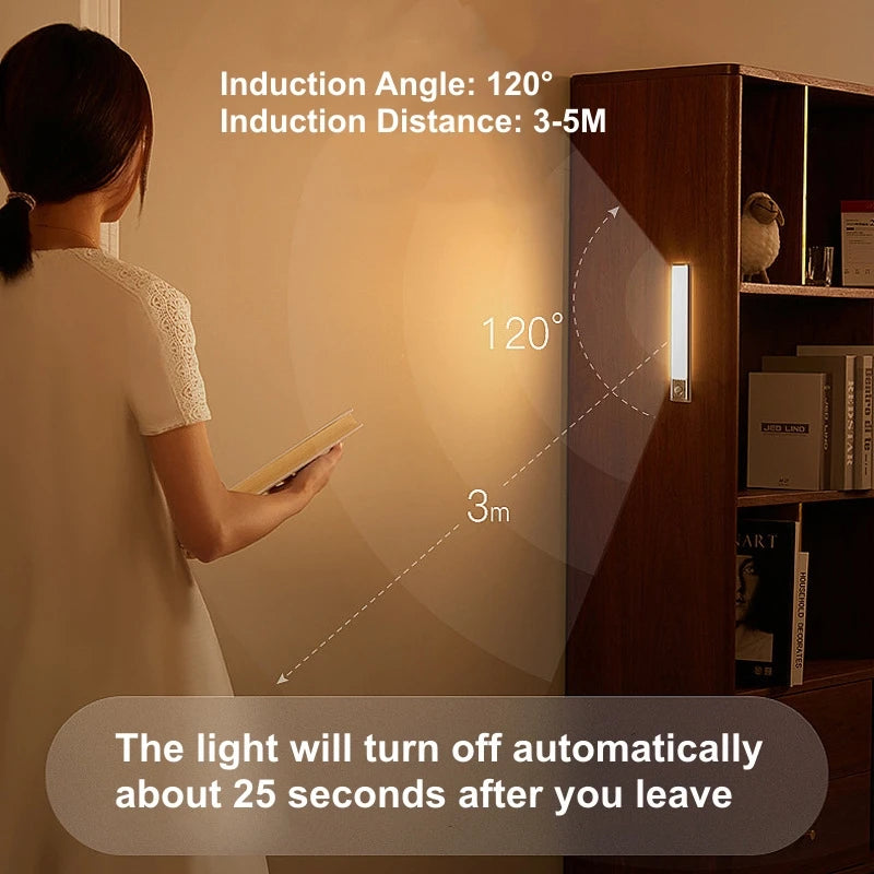 Barra de Luz LED con Sensor PIR Recargable USB: Luz Nocturna Regulable y Portátil para Cocina, Armarios y Pasillos