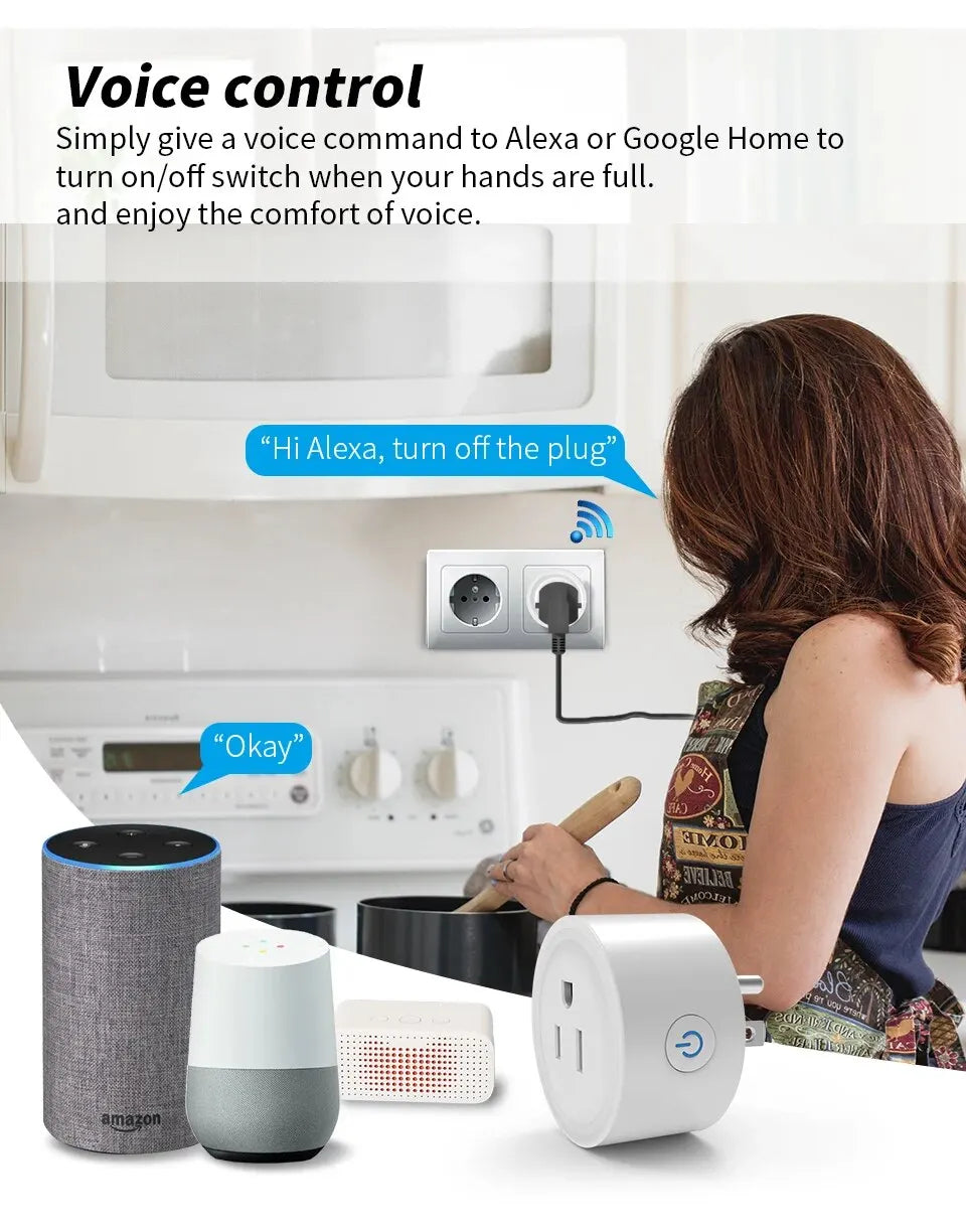 Mini Enchufe inteligente Tuya WiFi Smart Socket de 16A compatible con Alexa y Google Assistant con Smart Life