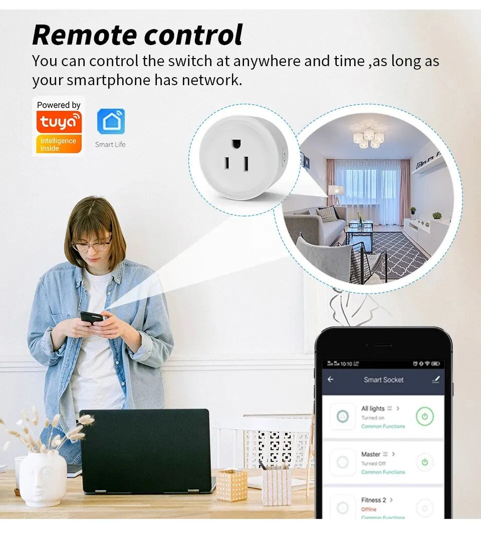 Mini Enchufe inteligente Tuya WiFi Smart Socket de 16A compatible con Alexa y Google Assistant con Smart Life