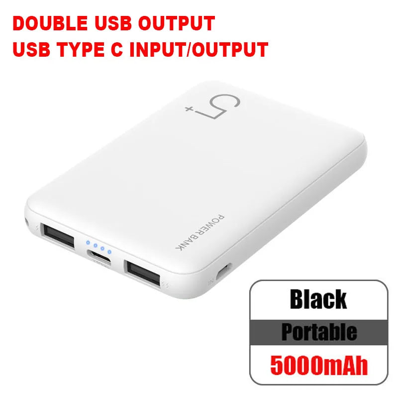 Power Bank 5000 mAh - ultra-thin portable external battery with USB-C output