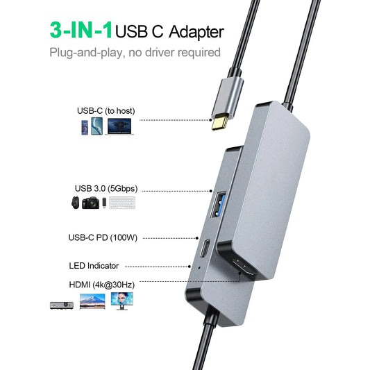 Adaptador 3 en 1 para Mac HDMI USB tipo C