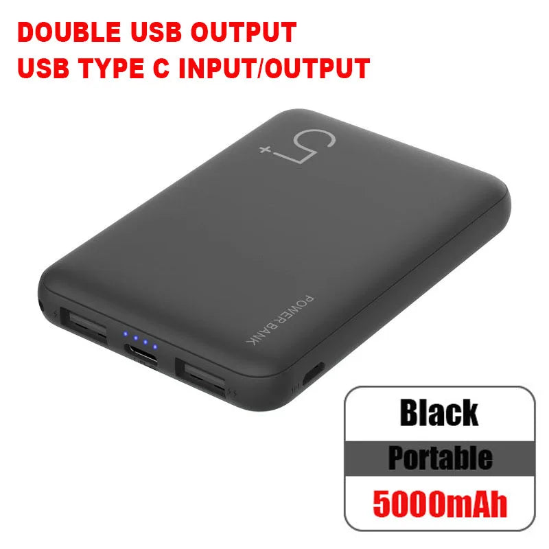 Power Bank 5000 mAh - ultra-thin portable external battery with USB-C output