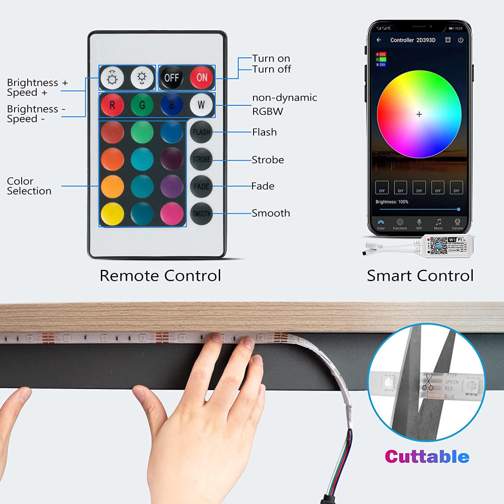 LED Light Strip - RGB 5050 with IR and Wifi control Compatible with Alexa and Google Assistant