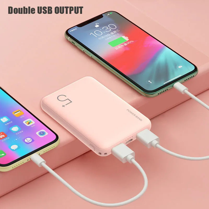 Power Bank 5000 mAh - ultra-thin portable external battery with USB-C output