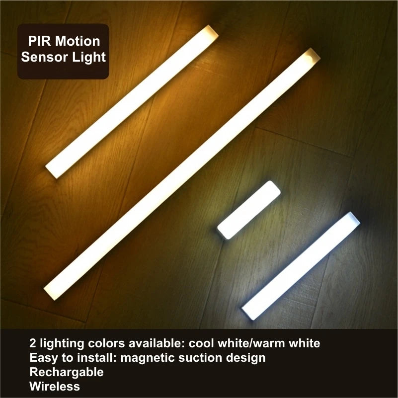 Barra de Luz LED con Sensor PIR Recargable USB: Luz Nocturna Regulable y Portátil para Cocina, Armarios y Pasillos
