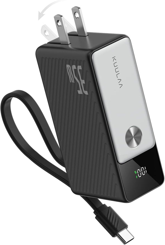 Cargador portátil Kuulaa 5000mAh con carga rápida 35W, cable integrado y enchufe de pared