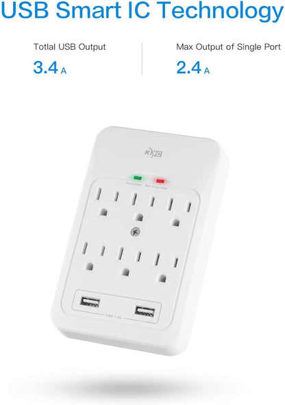 KMC 6-Outlet 2-USB Surge Protection Outlet
