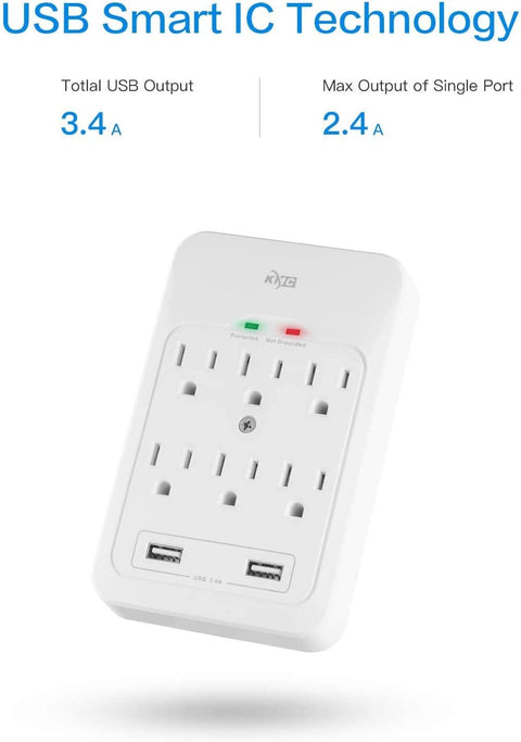 Tomacorriente KMC 6 salidas y 2 USB, imagen 1