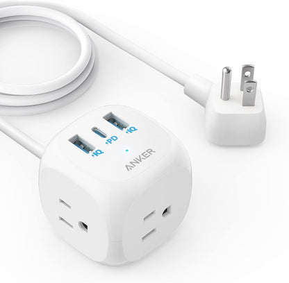 Anker 321 Power Strip 5-Foot Extension Cable with USB-C USB-A output and 3 AC outlets