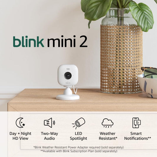 Pack de 2 Blink Mini 2 Cámaras HD con Visión Nocturna, Detección de Movimiento y Audio Bidireccional