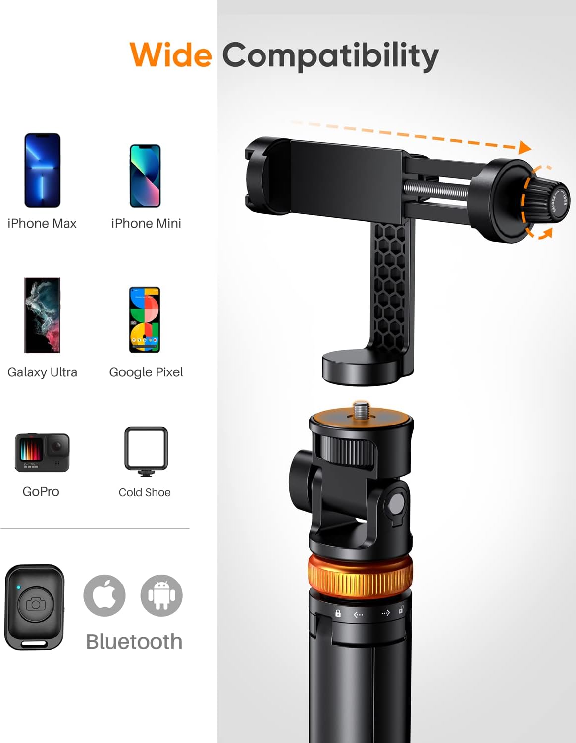 Tripod extendable up to 62 inches for phones