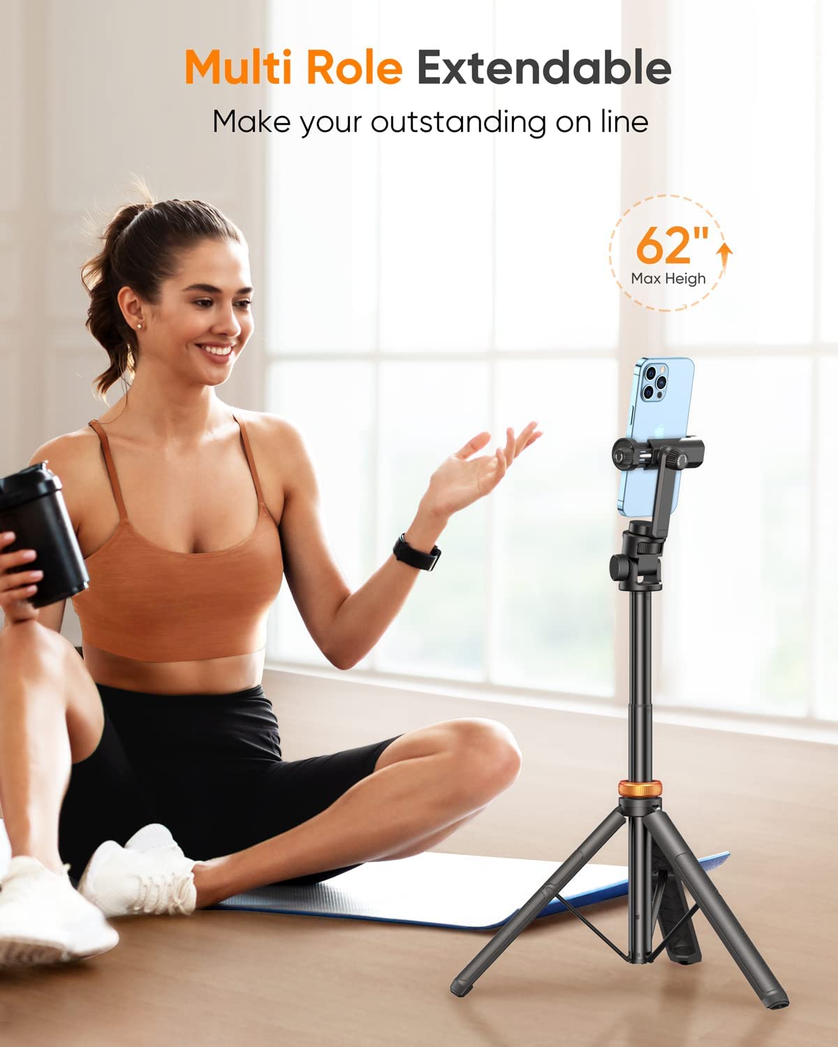 Tripod extendable up to 62 inches for phones