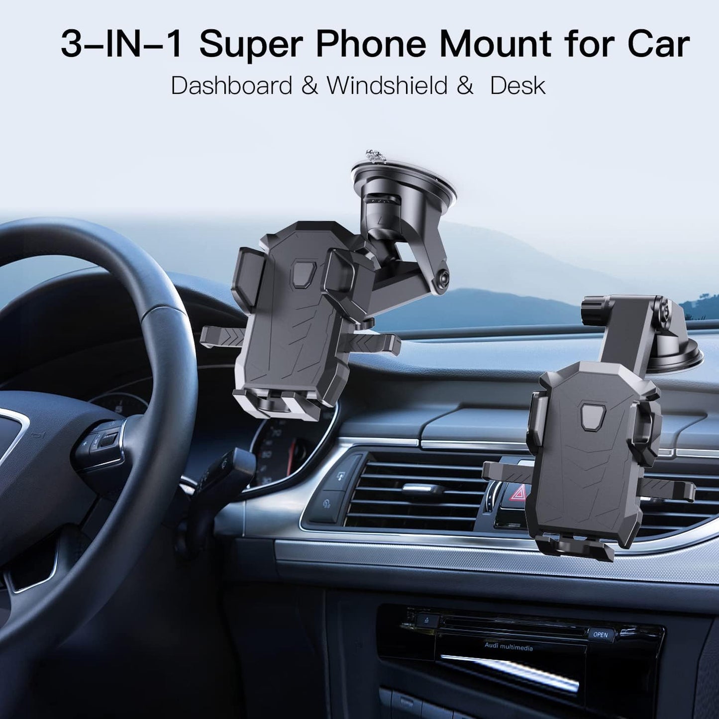 3-1 Phone Holder with Super Suction Cup and Long Arm