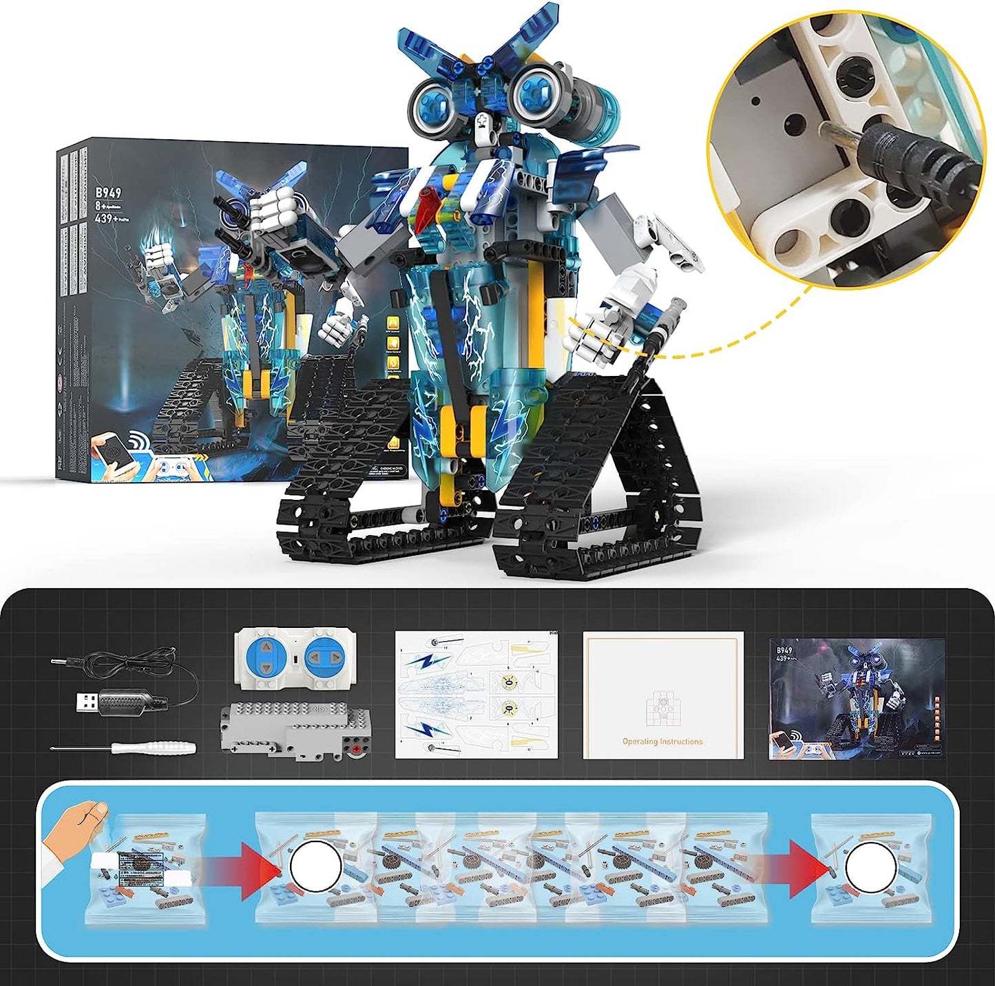 Robot for children with intelligent control to build in Lego-type blocks