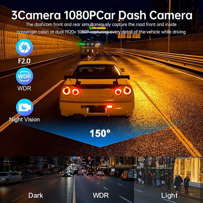 DashCam Con 2 camaras HD con WiFi - Cámara de Salpicadero Frontal e Interior con Visión Nocturna