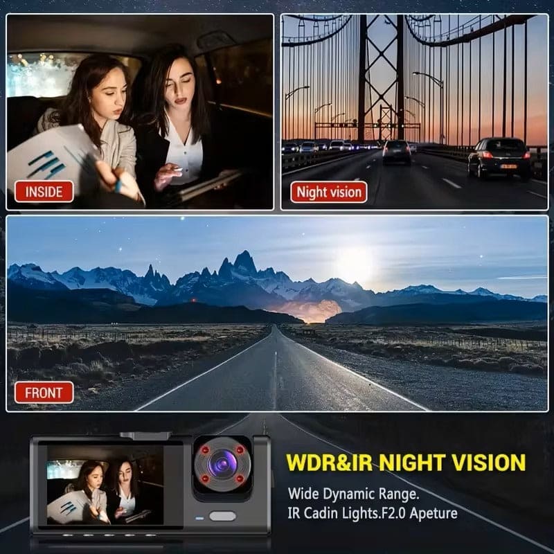 DashCam Con 2 camaras HD con WiFi - Cámara de Salpicadero Frontal e Interior con Visión Nocturna