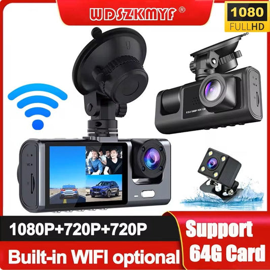 DashCam with 2 HD Cameras with WiFi - Front and Interior Dashboard Camera with Night Vision