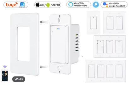 Interruptor de Luz Inteligente WiFi 15A | Control Remoto y de Voz con Alexa y Google Home | Compatible con Tuya & Smart Life App