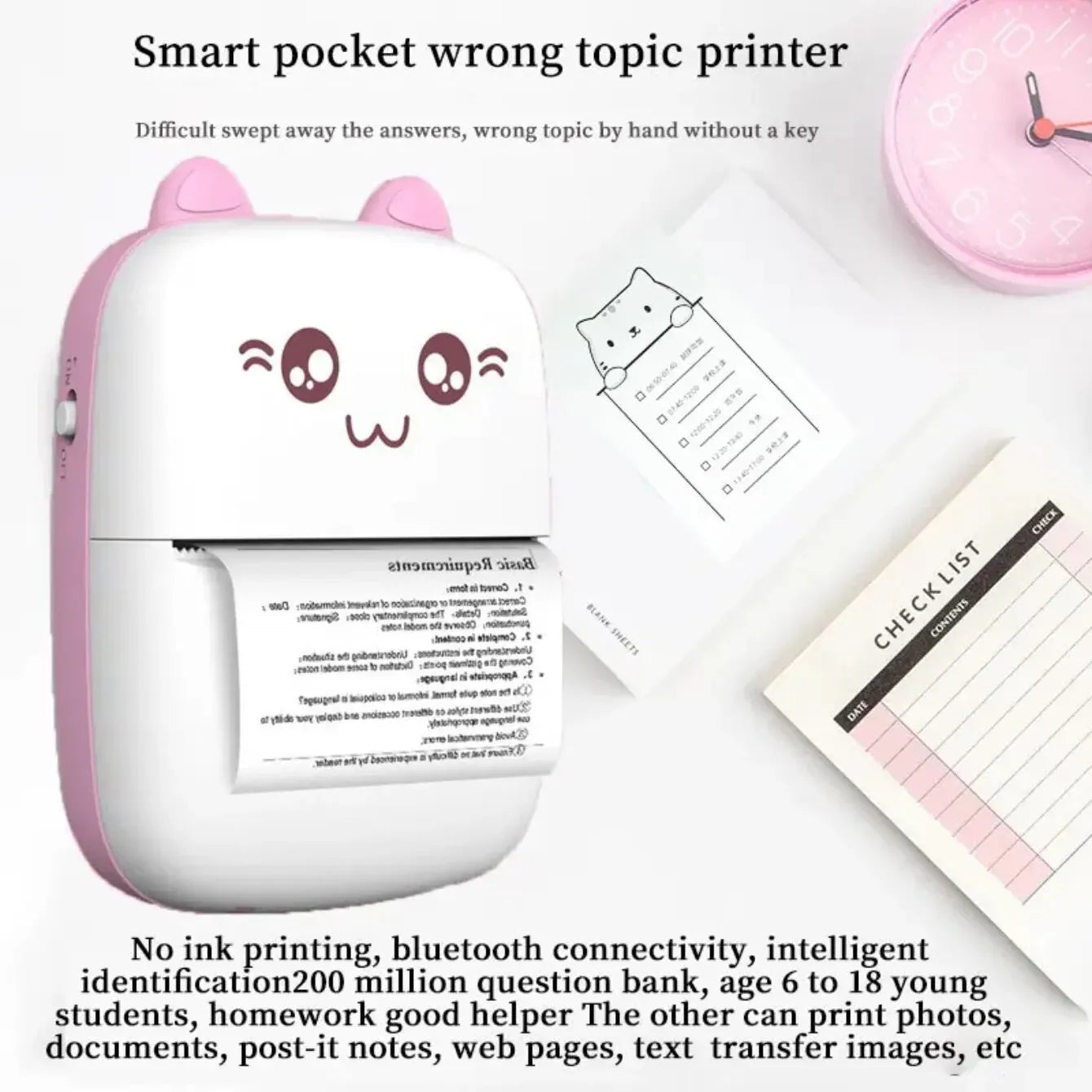 MiniPrint Portable Printer - With Cute Cat Face Design