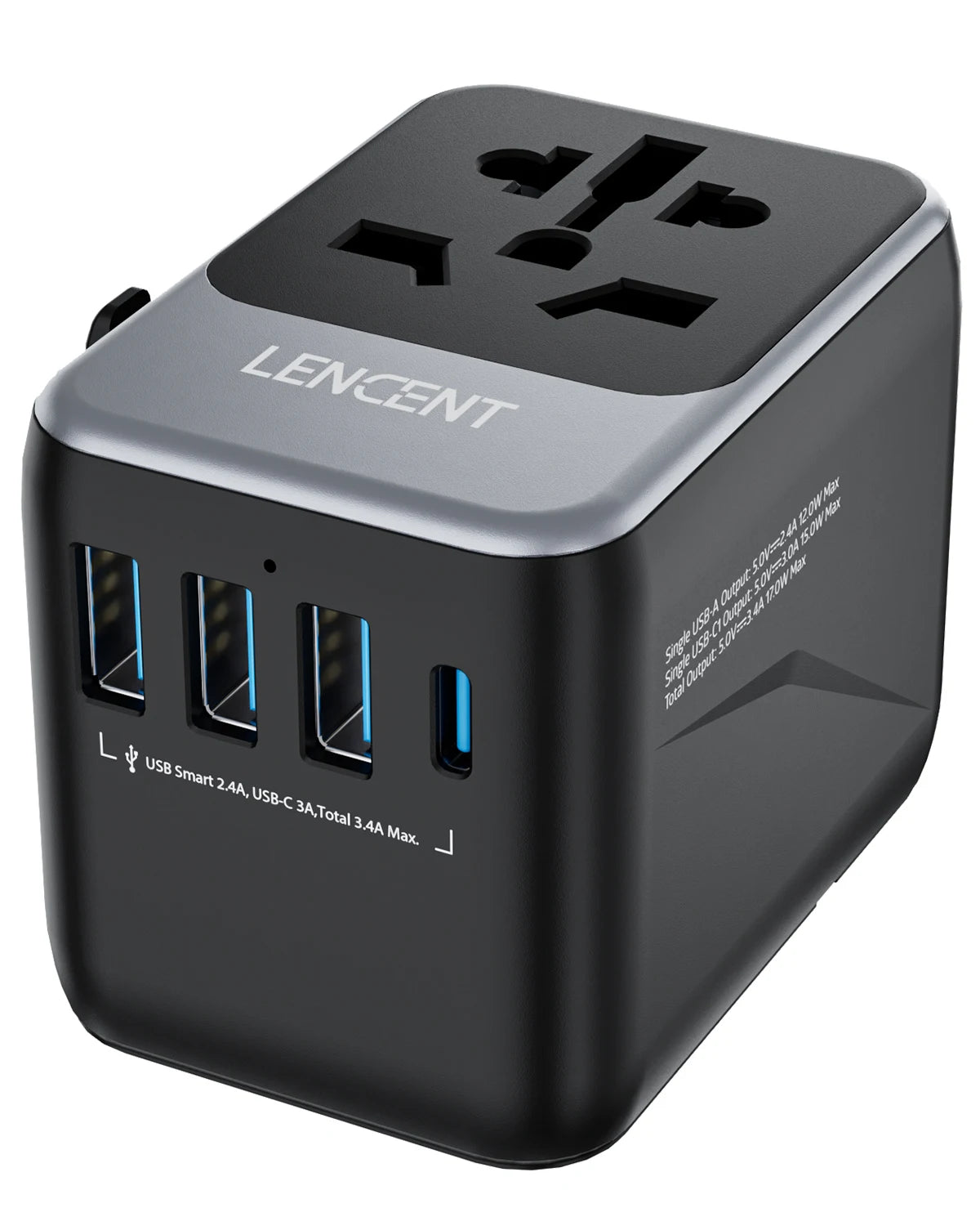 Adaptador de corriente de viaje internacional Lencent todo en uno para UE/REINO UNIDO/EE. UU./AUS