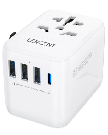 Adaptador de corriente de viaje internacional Lencent todo en uno para UE/REINO UNIDO/EE. UU./AUS