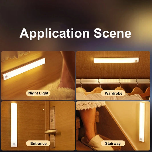 Barra de Luz LED con Sensor PIR Recargable USB: Luz Nocturna Regulable y Portátil para Cocina, Armarios y Pasillos