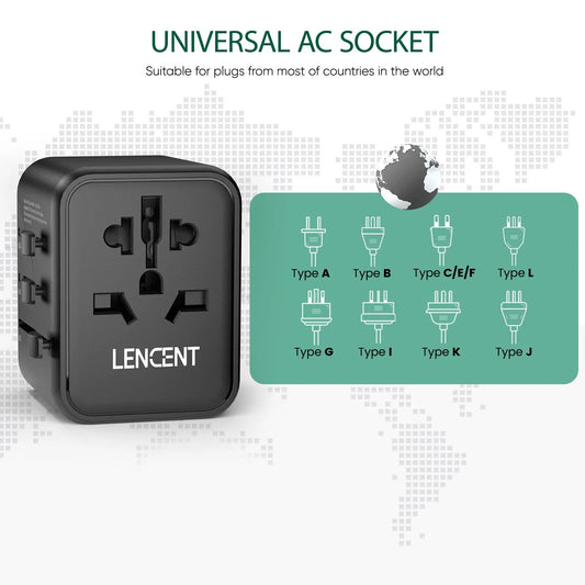 Adaptador de corriente de viaje internacional todo en uno con 2 puertos USB para UE/REINO UNIDO/EE. UU./AUS