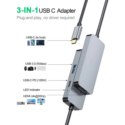 3 in 1 Adapter for Mac HDMI USB Type C
