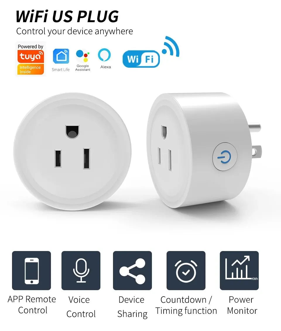 Tuya WiFi Smart Socket Mini Smart Plug 16A compatible with Alexa and Google Assistant with Smart Life