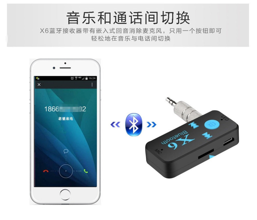 Adaptador Bluetooth inalámbrico X6 conector MP3 de 3,5 mm